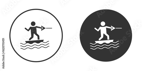 Wakeboarding icon in black round