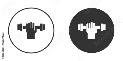 Strength training icon in black round