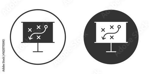 Strategical planning icon in black round