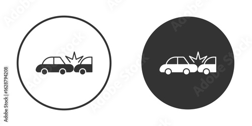 Rear end collision icon in black round