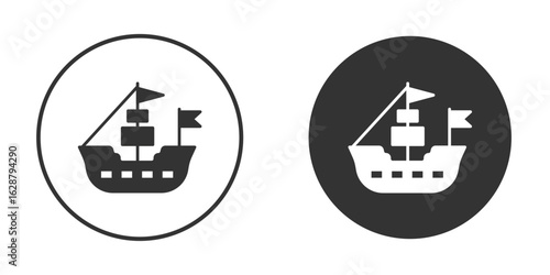 Pirate ship icon in black round