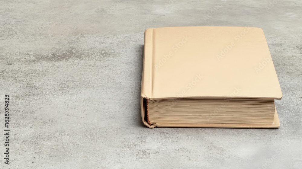 Fototapeta premium Beige Book on Textured Gray Surface, Reading , Literature