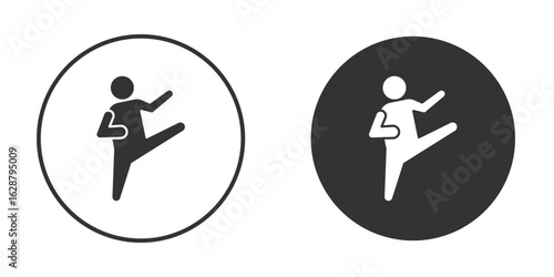 Karate fighter icon in black round