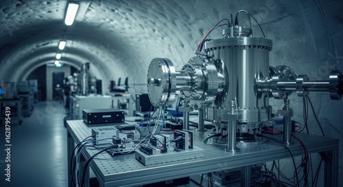 Ultraquiet subterranean laboratory environment showcasing a lowbackground radiation measurement system crucial for particle physics experiments.