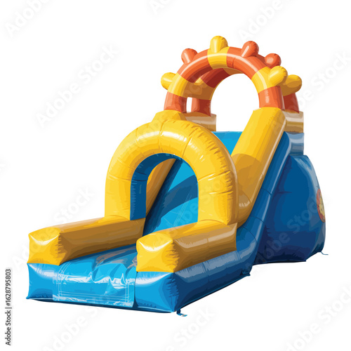 Brightly colored inflatable water slide for outdoor fun