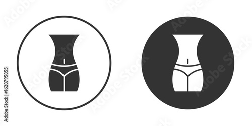 Female hips and waist icon in black round