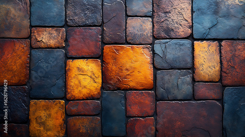 Richly Textured Stone Pavement Autumnal Hues and Rustic Charm