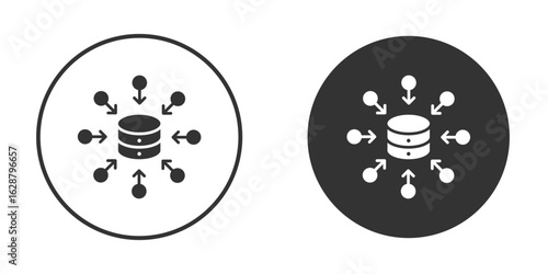 Data aggregation icon in black round