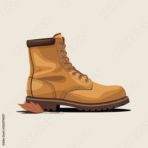 Durable tan leather work boot with laces and rugged sole
