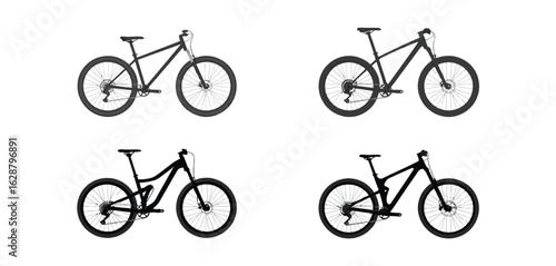 Four different mountain bike silhouettes on white background