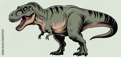 Illustration of a tyrannosaurus rex dinosaur roaring with its mouth open