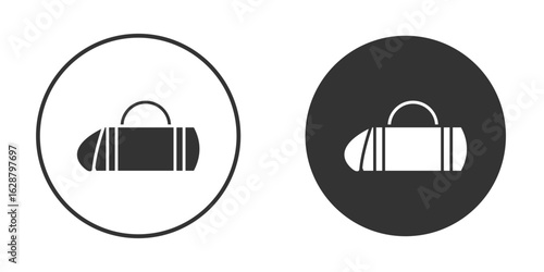 Barrel handbag icon in black round