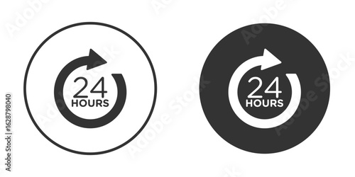 24 hours icon in black round
