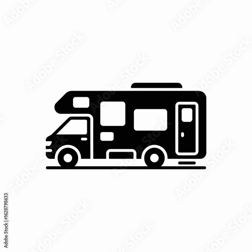 Black RV Icon for Travel and Adventure Themes