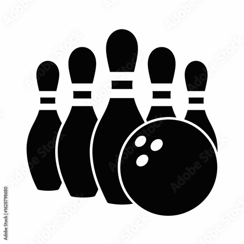 Bowling Pins and Ball Icon in Black Silhouette