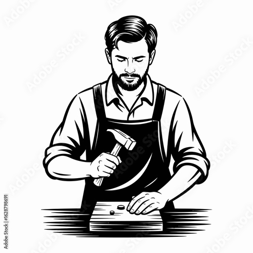 Blacksmith Working with Hammer and Anvil Illustration