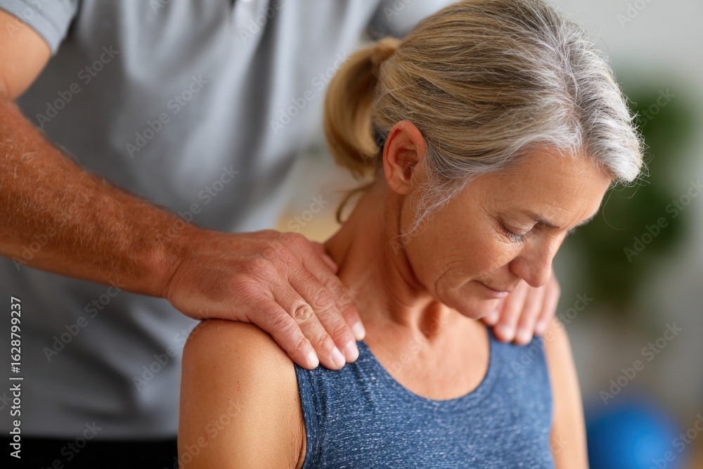 Fototapeta premium Senior woman receiving shoulder therapy
