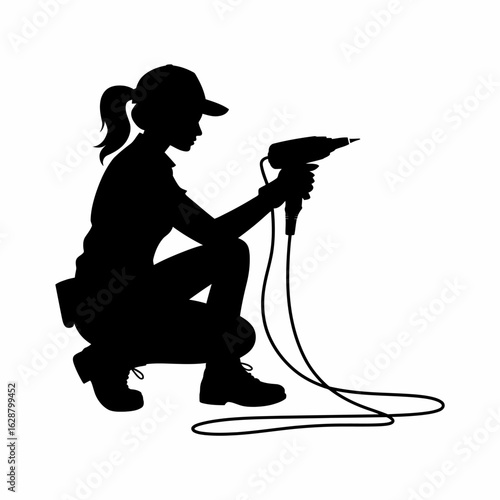 Craftswoman Silhouette with Power Tool and Cord