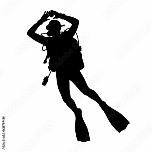 Diver Silhouette Underwater Activity Illustration