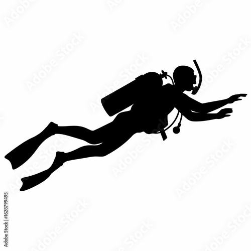Diver Silhouette Underwater Activity Illustration