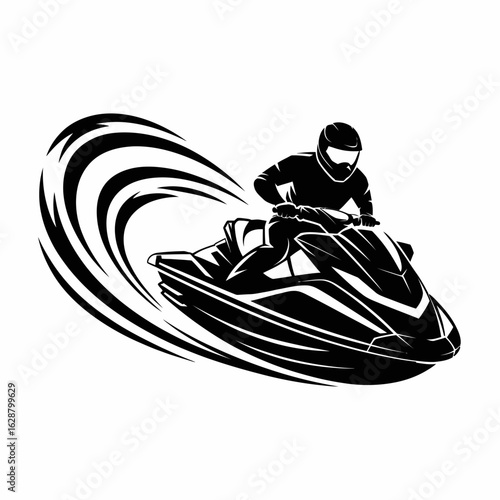 Dynamic Jet Ski Rider Silhouette in Motion
