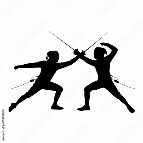 Fencing Duel Silhouette Illustration