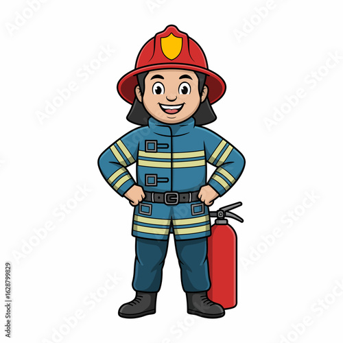 Firefighter Cartoon Character with Extinguisher