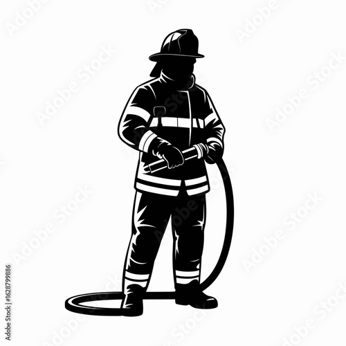 Firefighter Silhouette with Hose Graphic Design