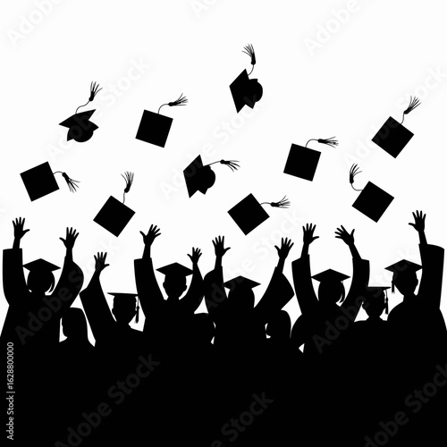 Graduation Celebration with Caps in the Air