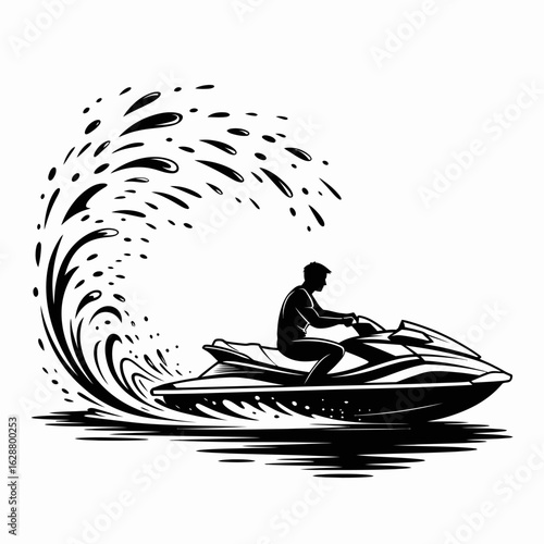 Jet Ski Rider Creating Water Splash Design