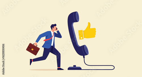 Customer Service and Communication Concept with Phone and Thumbs Up