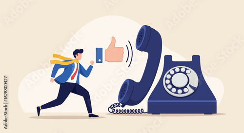 Customer Service and Communication Concept with Phone and Thumbs Up