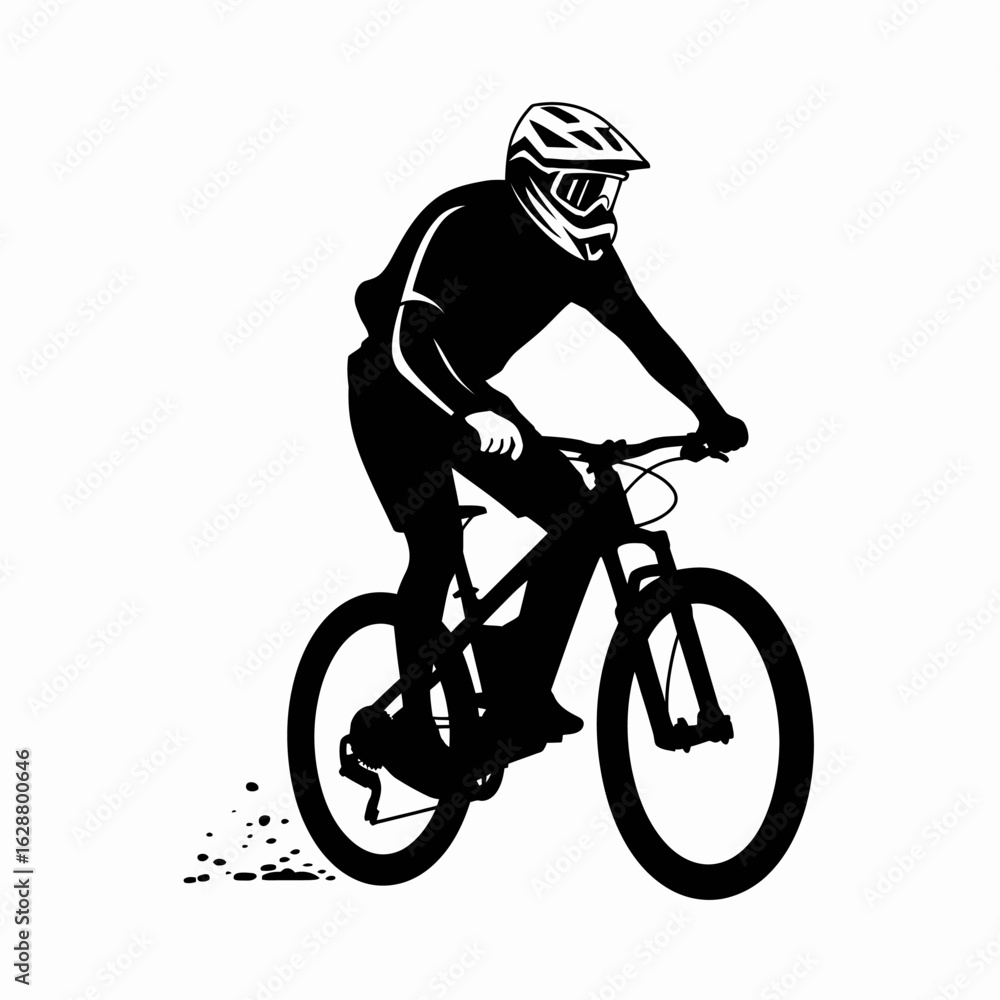 Naklejka premium Mountain Biker in Action Silhouette Illustration