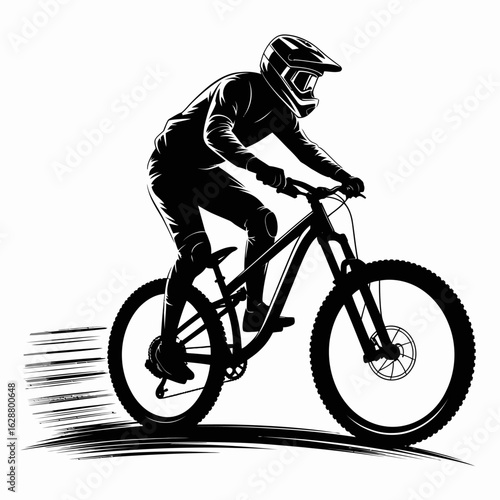 Mountain Biker in Action Silhouette Illustration