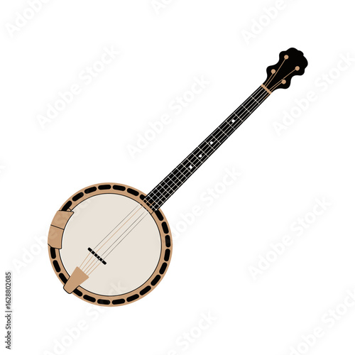 Illustration of a Banjo on White Background Music Instrument Graphic Design Folk Music Appalachian Sound Stringed Instrument