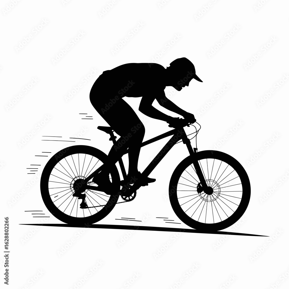 Fototapeta premium Silhouette of a Cyclist Riding a Mountain Bike