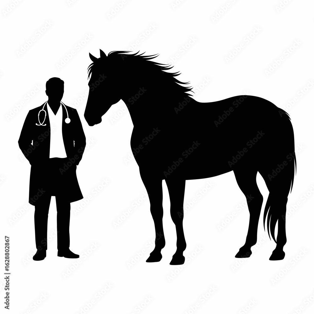 Obraz premium Veterinarian with Horse Silhouette Illustration