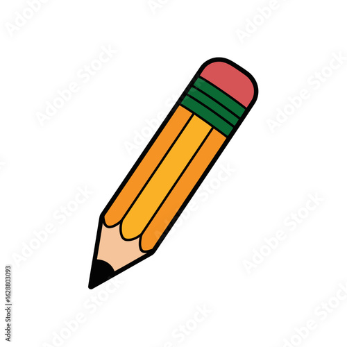 Bright Yellow Pencil with Eraser Ready for Writing and Drawing Perfect for Education and Creative Projects with Black Outline