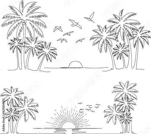 set of tropical palms