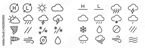 Weather icons representing various conditions and forecasts for different times of the day and seasons
