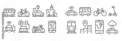 Various modes of urban transportation illustrated in a clean and modern design