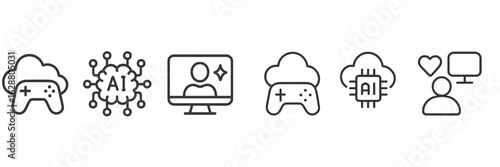 Cloud gaming and artificial intelligence icons represent modern technology and digital entertainment in an interconnected world