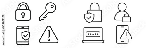 Security icons representing access control, notifications, and two-factor authentication methods in digital environments