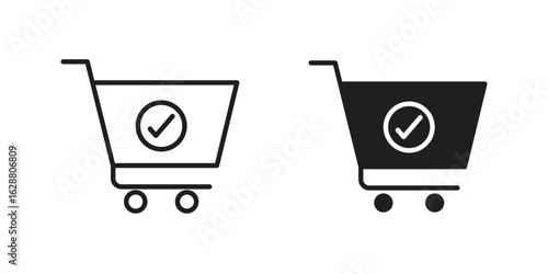 Shopping cart check icon vector Art Illustrations set.