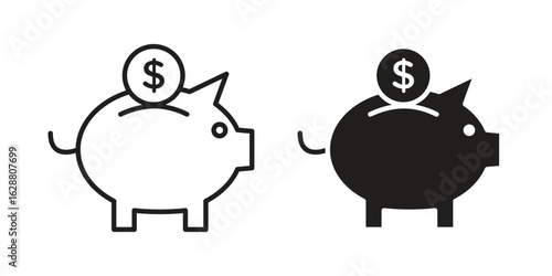 Piggy bank icon vector Art Illustrations set.