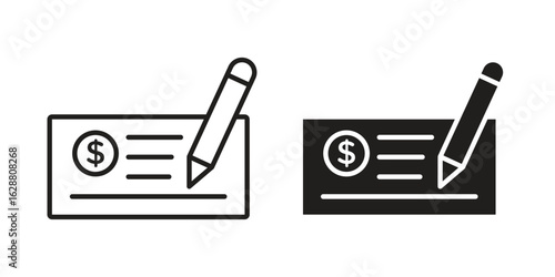 Money check icon vector Art Illustrations set.