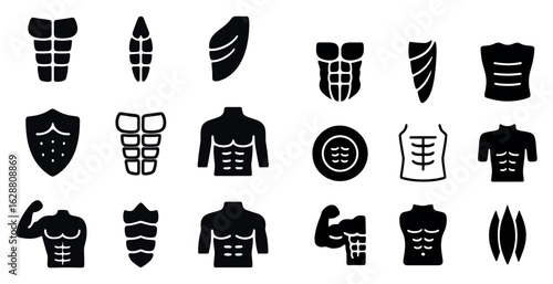 Fitness and exercise solid icons set – gym, workout, health symbols