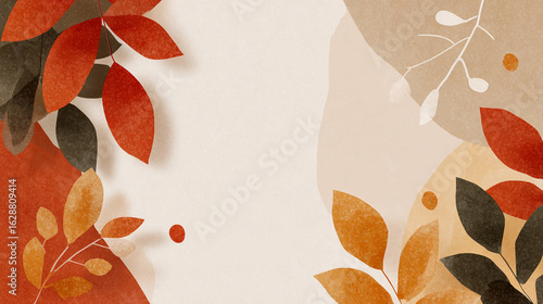 Minimalistic autumn background with abstract leaf silhouettes in bright seasonal colors and a clean layout