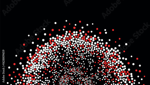 Abstract big data visualisation of red and white dots on black background. Geometric particle illustration.