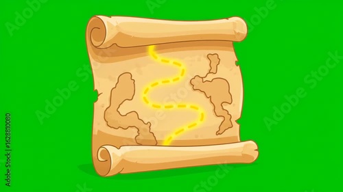 Ancient Parchment Scroll Unrolls to Reveal a Message - Animated Transition on Green Screen